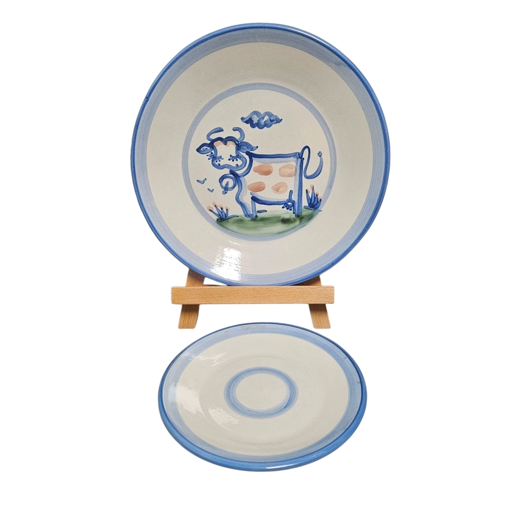 M.A. Hadley Stoneware 11"  Platter and  8 " Lunch Plate - Country Cow -Signed!
